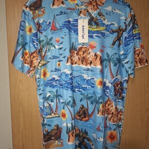 Blue Tropical Bigfoot Print Golf Polo Shirt for Men